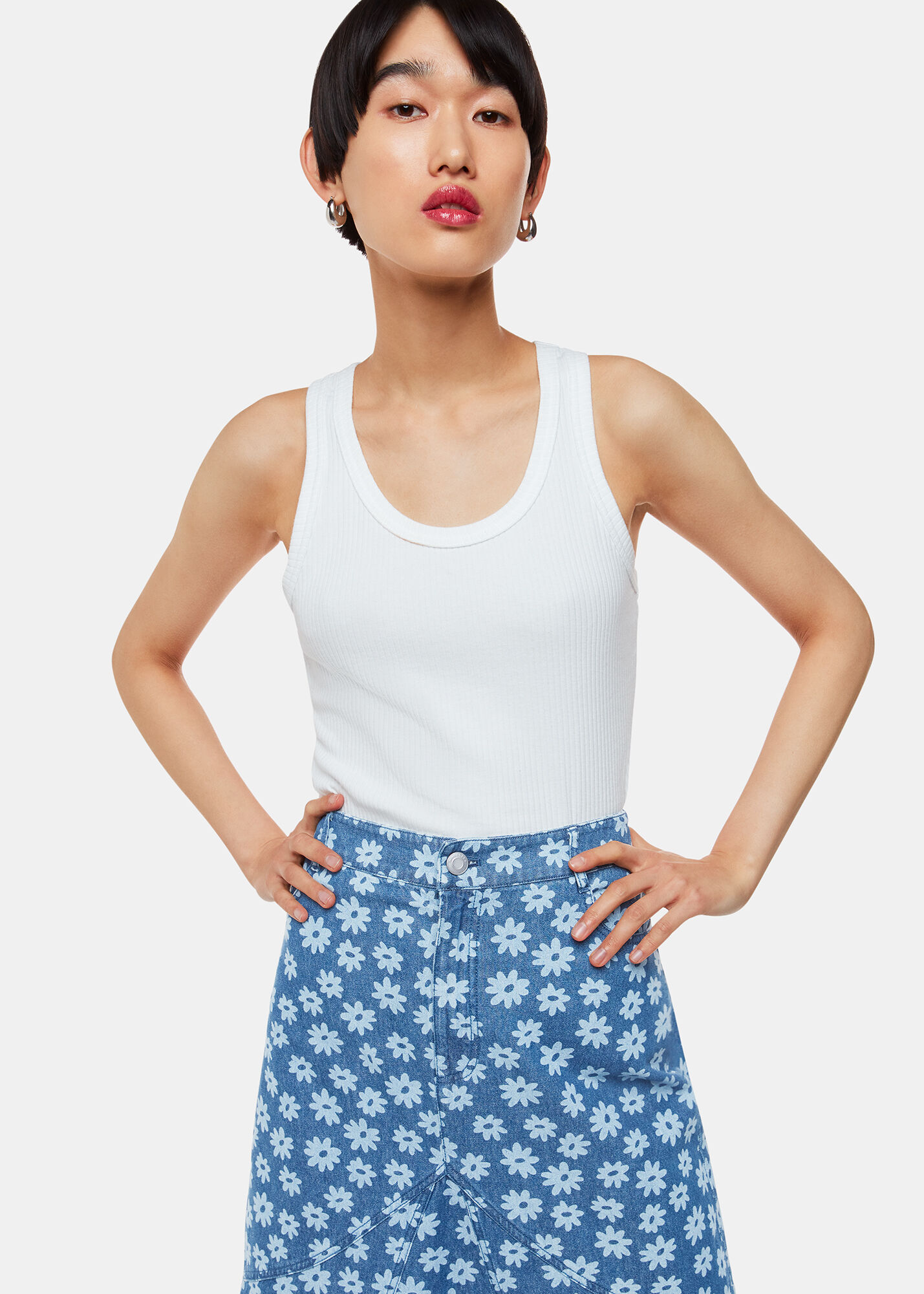 Denim Graphic Daisy Denim Maxi Skirt WHISTLES Whistles UK